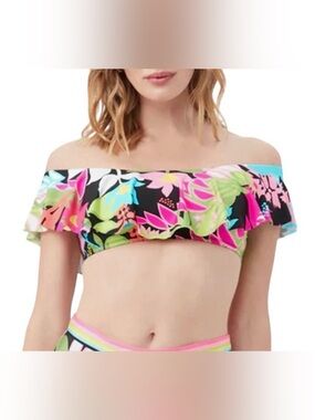 Trina Turk Tiki Ruffle Bandeau Off shoulder Floral Bikini Top Size 10
